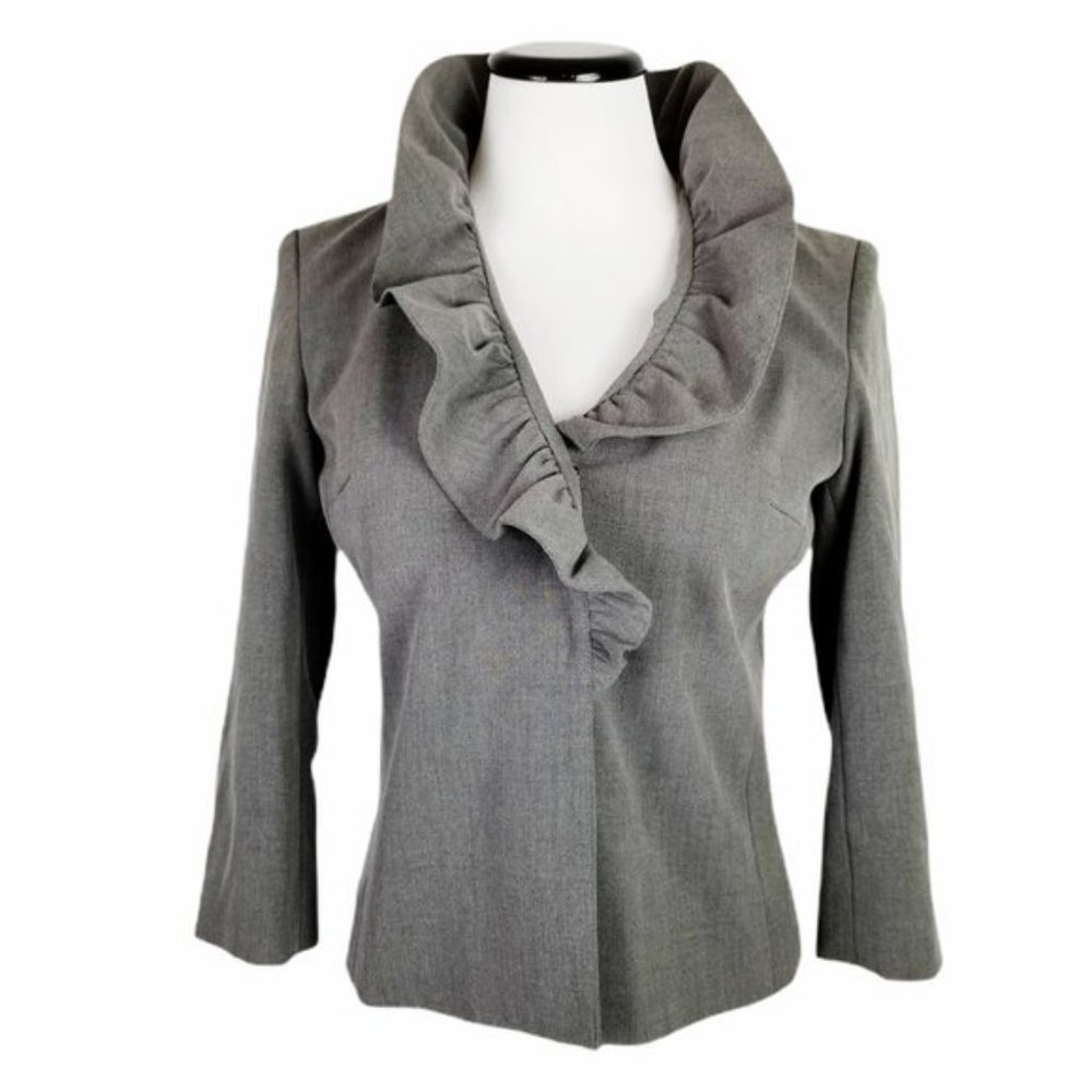 New York & Company Gray Ruffle Blazer